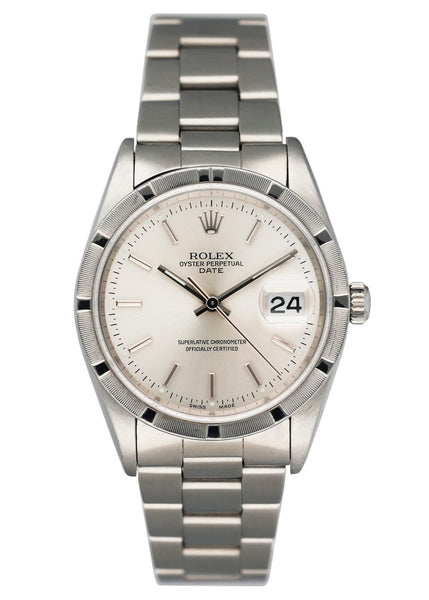 Rolex Oyster Perpetual Date 15210 Silver Dial Mens Watch Box