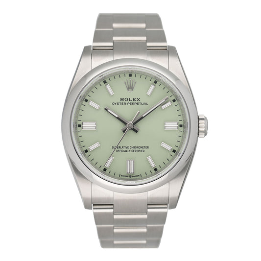Rolex Oyster Perpetual Pistachio Dial 126000 Mens Watch Box Papers