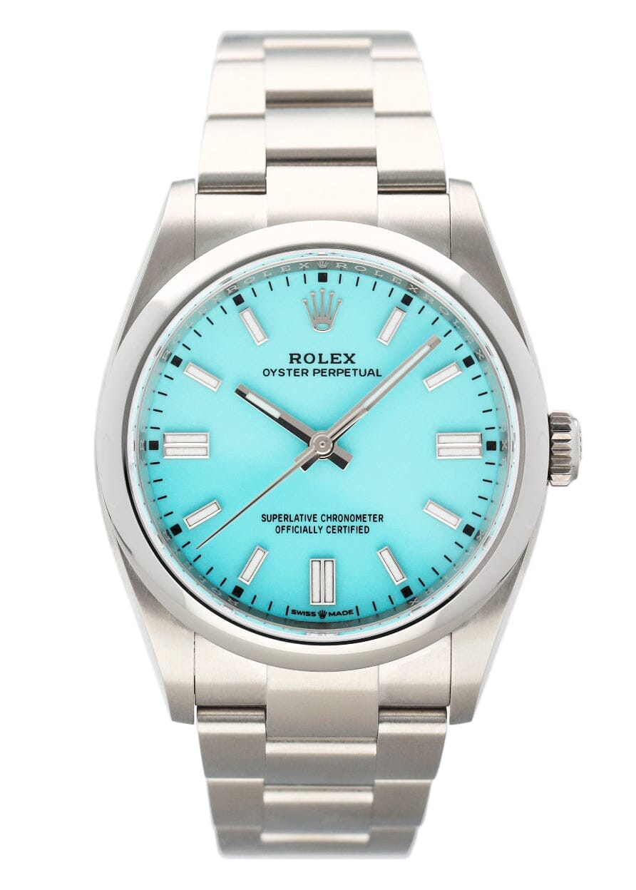 Rolex Oyster Perpetual Turquoise Dial 126000 Mens Watch Box Papers - Watches