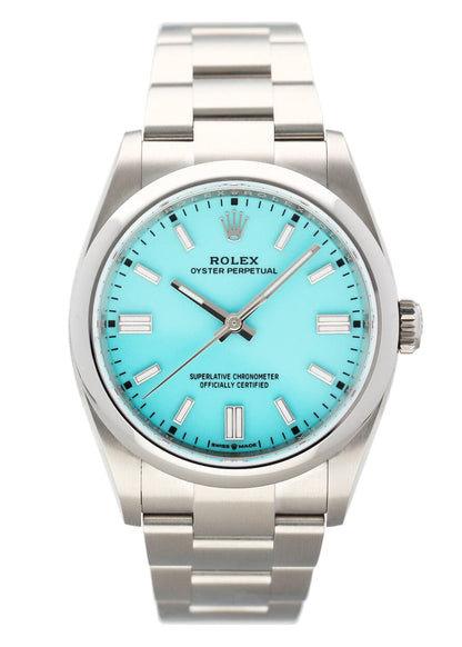 Rolex Oyster Perpetual Turquoise Dial 126000 Mens Watch Box Papers - Watches