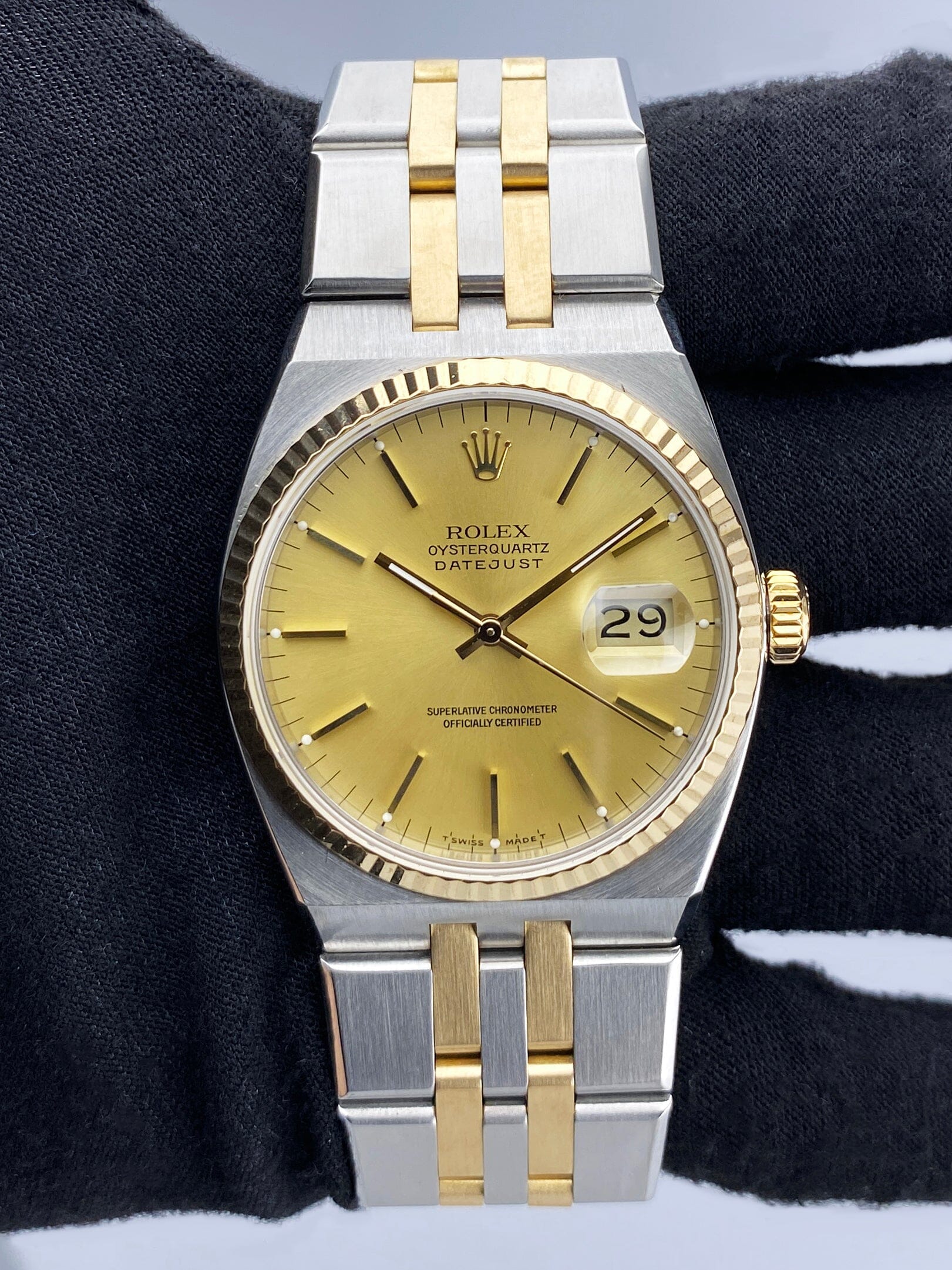 Rolex Oysterquartz Datejust 17013 Two Tone Mens Watch Box Papers - Watches