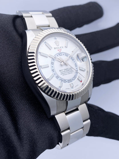Rolex Sky-Dweller 326934 White Dial Steel Gold Mens Watch Box Papers - Watches
