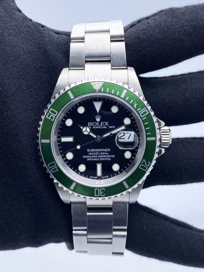 Rolex Submariner 16610LV Kermit Bezel Flat 4 Mens Watch
