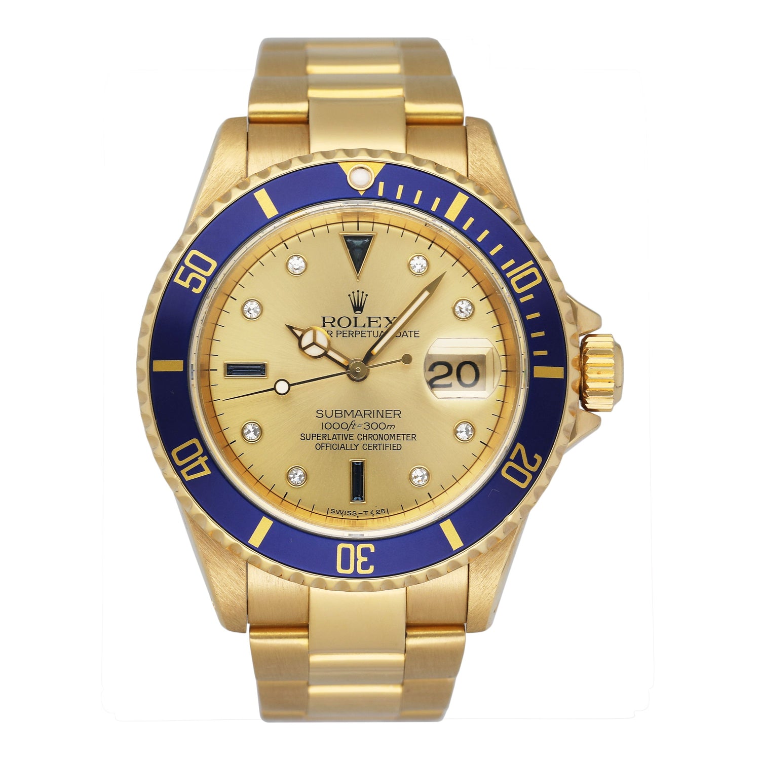 Rolex Submariner 16618 Serti Champagne Dial 18K Yellow Gold Mens Watch Box Papers - Watches