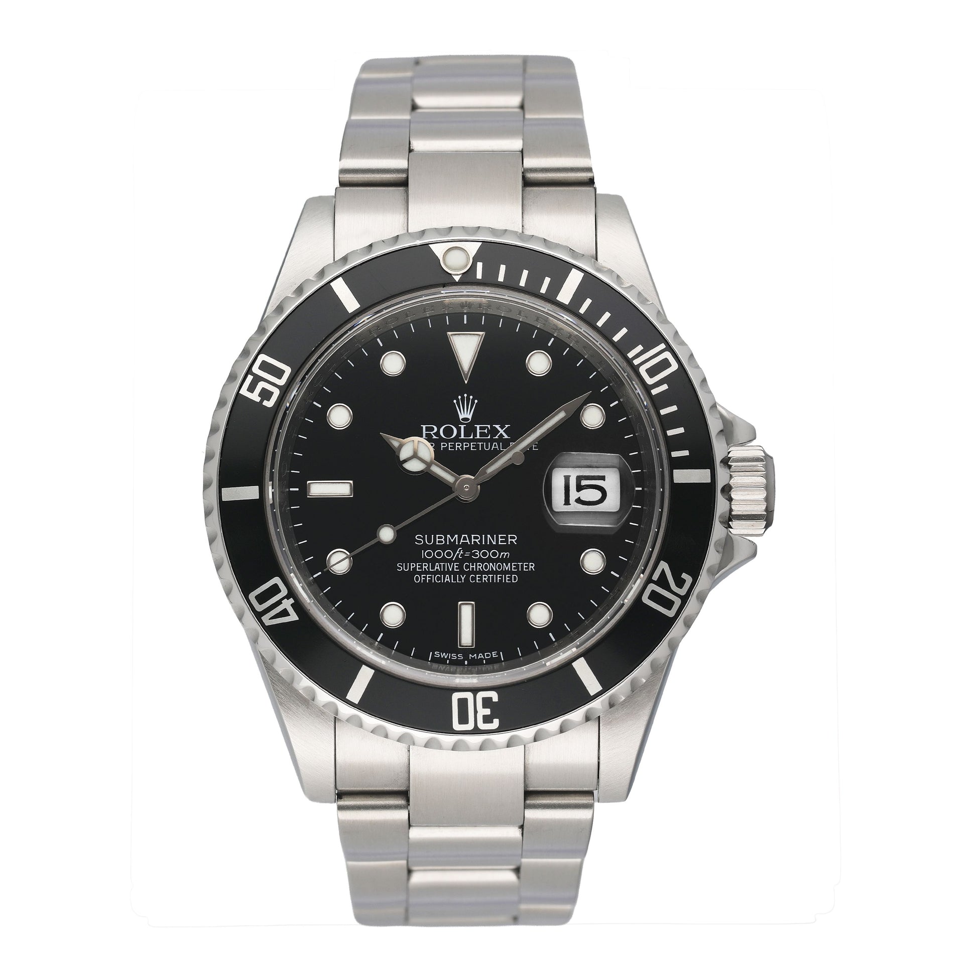 Rolex Submariner Date 16610 Engraved Rehaut Mens Watch Box Papers - Watches