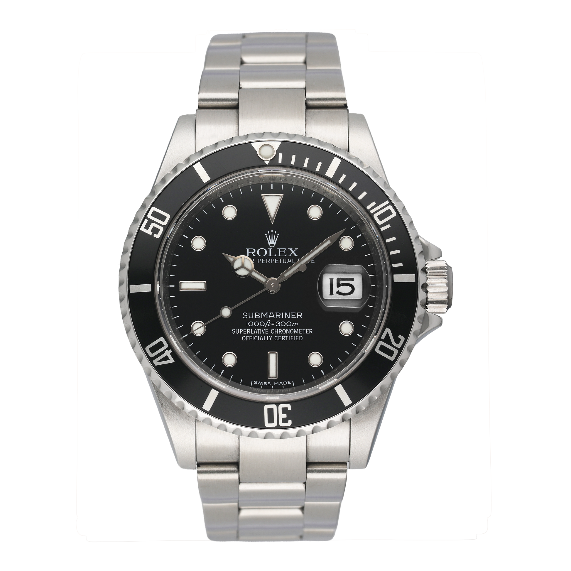 Rolex Submariner Date 16610 Engraved Rehaut Mens Watch Box Papers - Watches