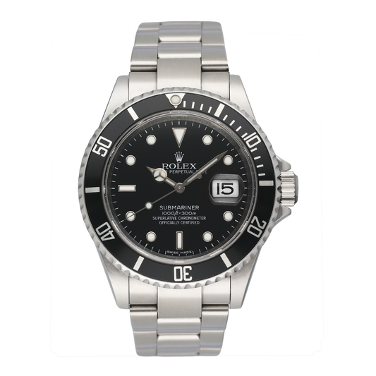Rolex Submariner Date 16610 Engraved Rehaut Mens Watch Box Papers - Watches