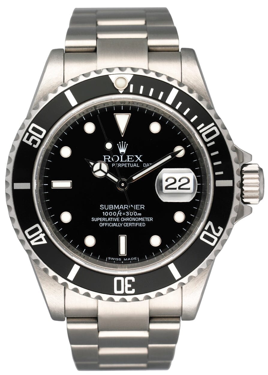 Rolex Submariner Date 16610 Engraved Rehaut Mens Watch Box Papers - Virtual