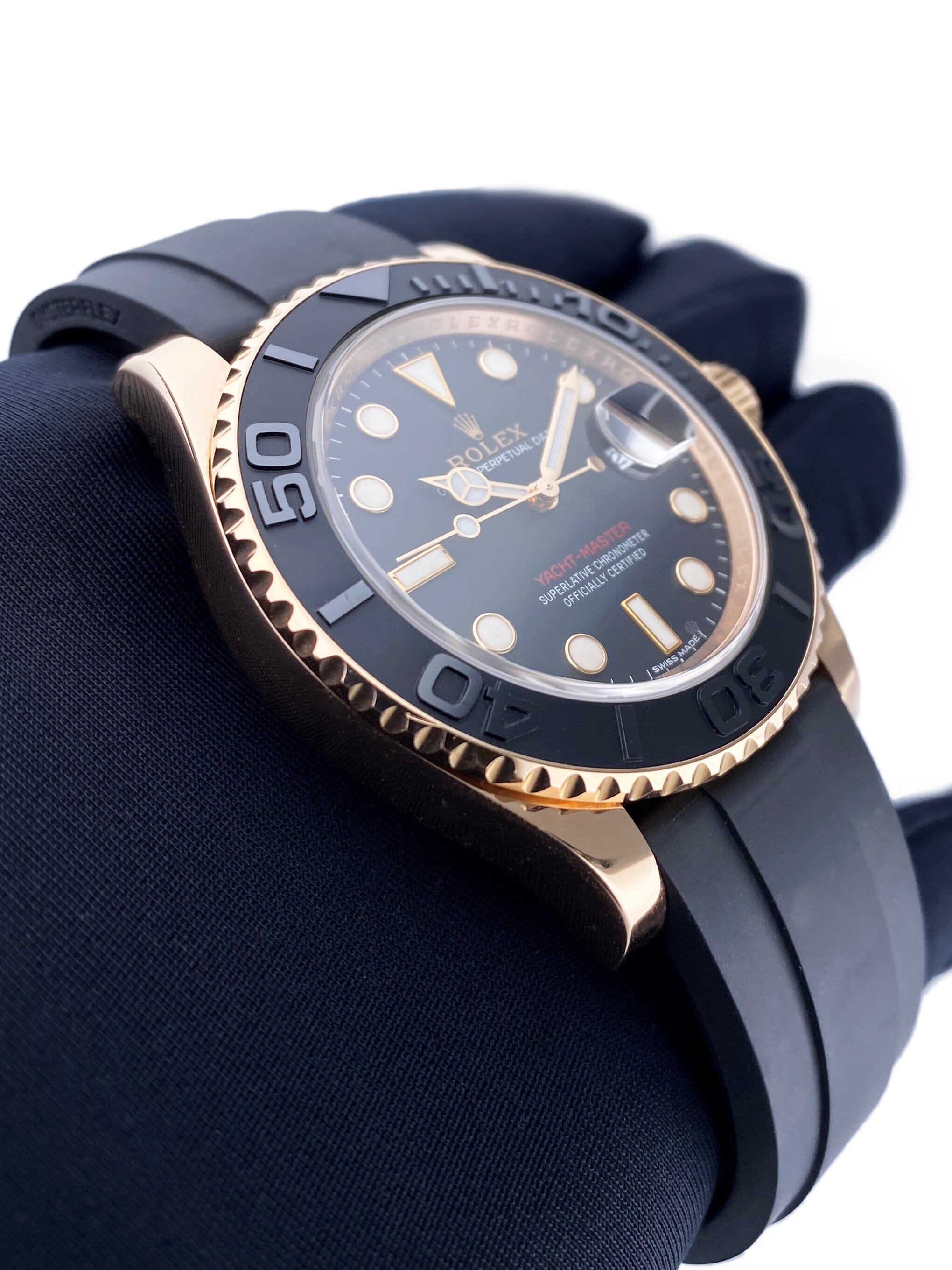 Rolex Yacht-Master 116655 Black Dial 18K Rose Gold Mens Watch