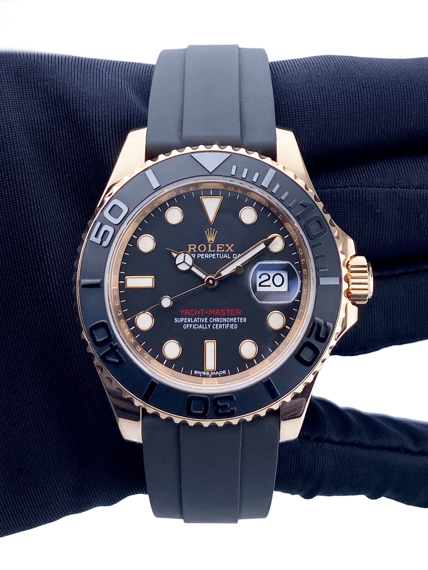 スター・ロード 15p Rolex Yacht-Master 116655 Black Dial 18K Rose Gold Mens Watch