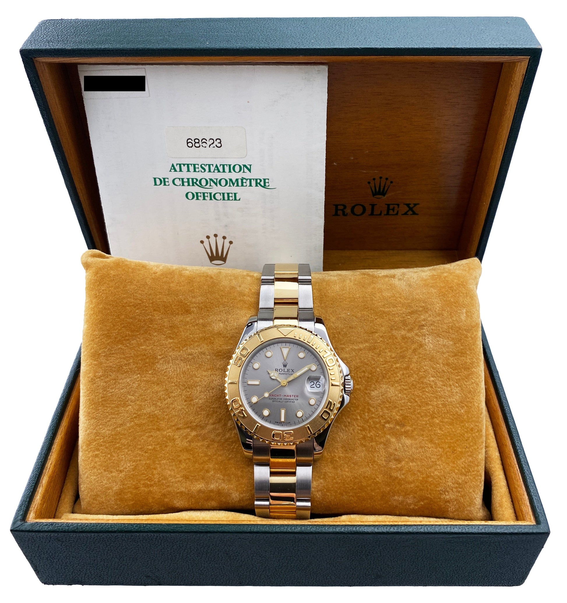 Rolex Yacht-Master 68623 Midsize Silver Dial Watch Box Papers - Virtual