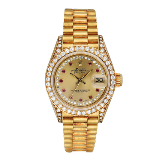 Unpolished Rolex Datejust 69158 Ruby Diamond Dial Ladies Watch Box Papers
