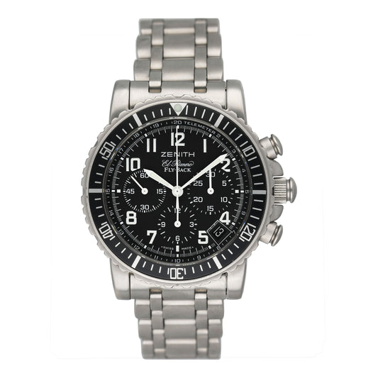 Zenith El Primero Rainbow Flyback 1/02.0470.405 Black Dial Steel Mens Watch Box Papers