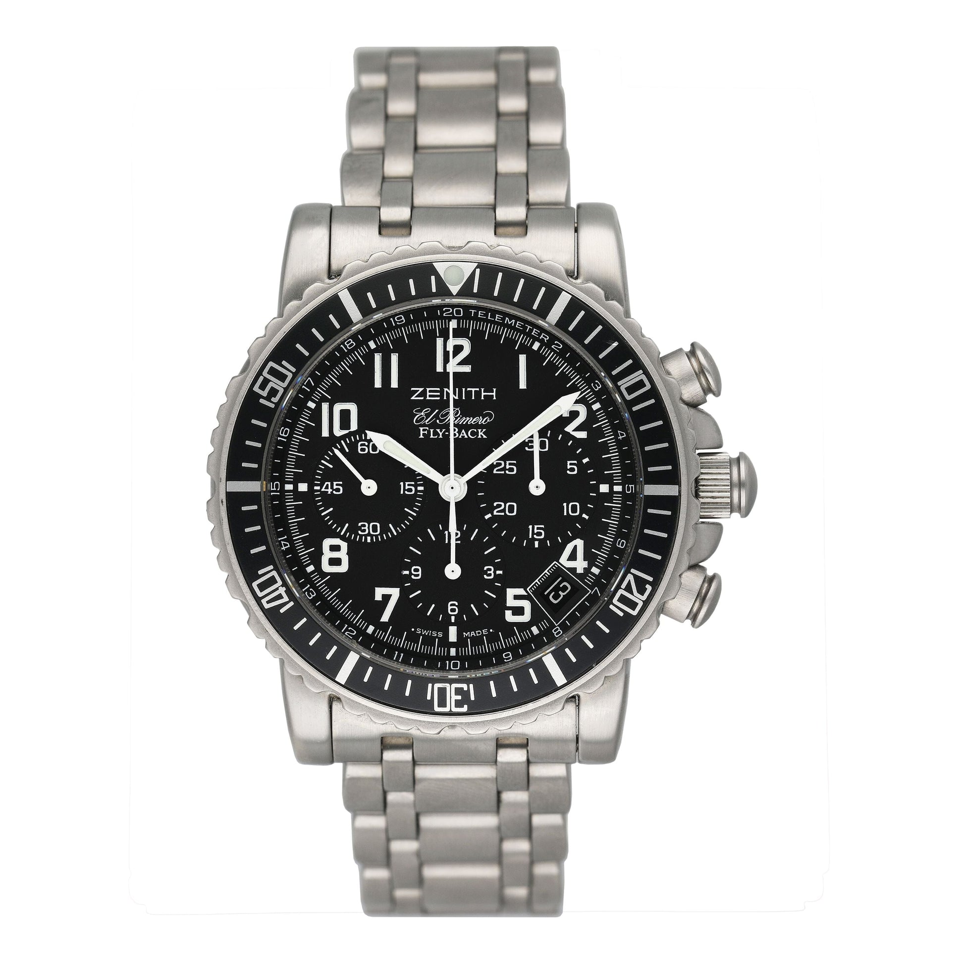 Zenith El Primero Rainbow Flyback 1/02.0470.405 Black Dial Steel Mens Watch Box Papers - Watches