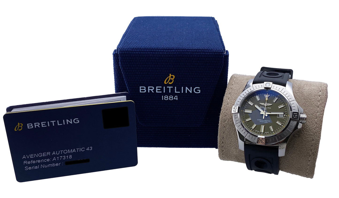 Breitling Avenger Automatic 43 A17318 Green Dial Mens Watch Box Papers - Wristwatch