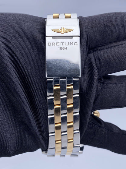 Breitling Chronomat 44 CB0110 Blue Dial Rose Gold Two-Tone Mens Watch Box Papers