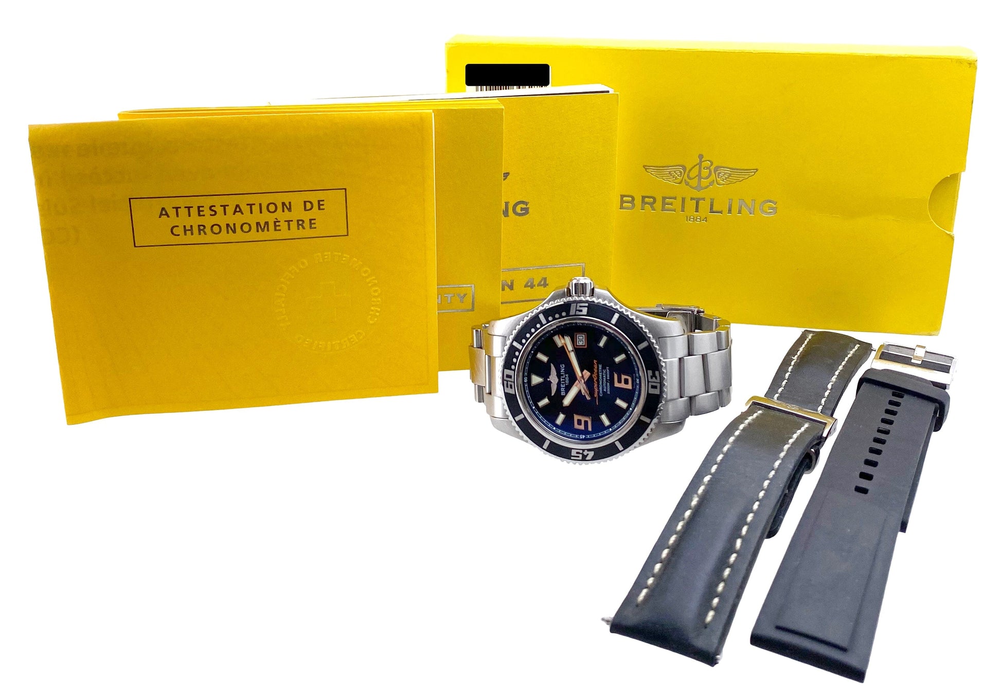 Breitling Superocean 44 A17391 Black Dial Steel Mens Watch Box Papers - Watches