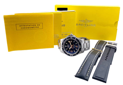 Breitling Superocean 44 A17391 Black Dial Steel Mens Watch Box Papers - Watches