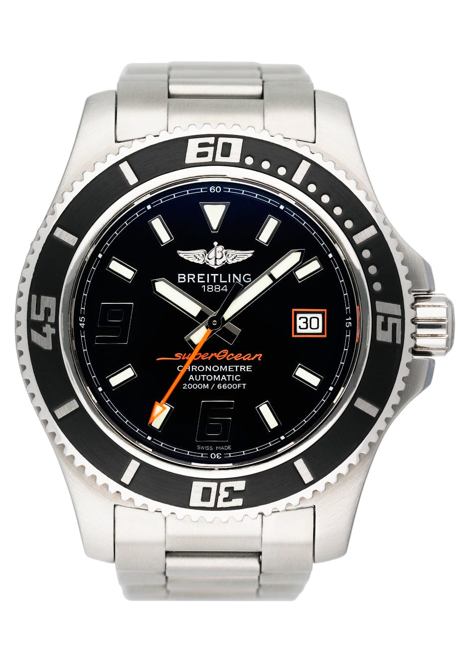 Breitling Superocean 44 A17391 Black Dial Steel Mens Watch Box Papers - Watches