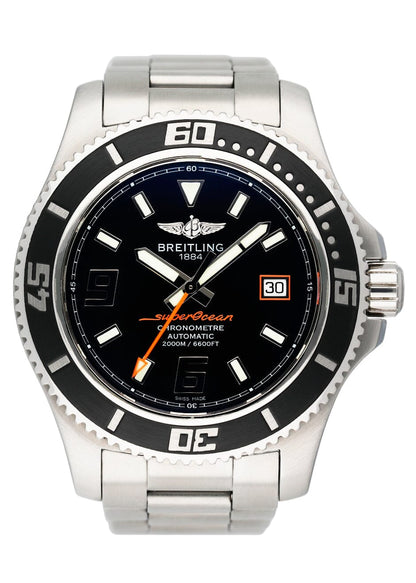 Breitling Superocean 44 A17391 Black Dial Steel Mens Watch Box Papers - Watches