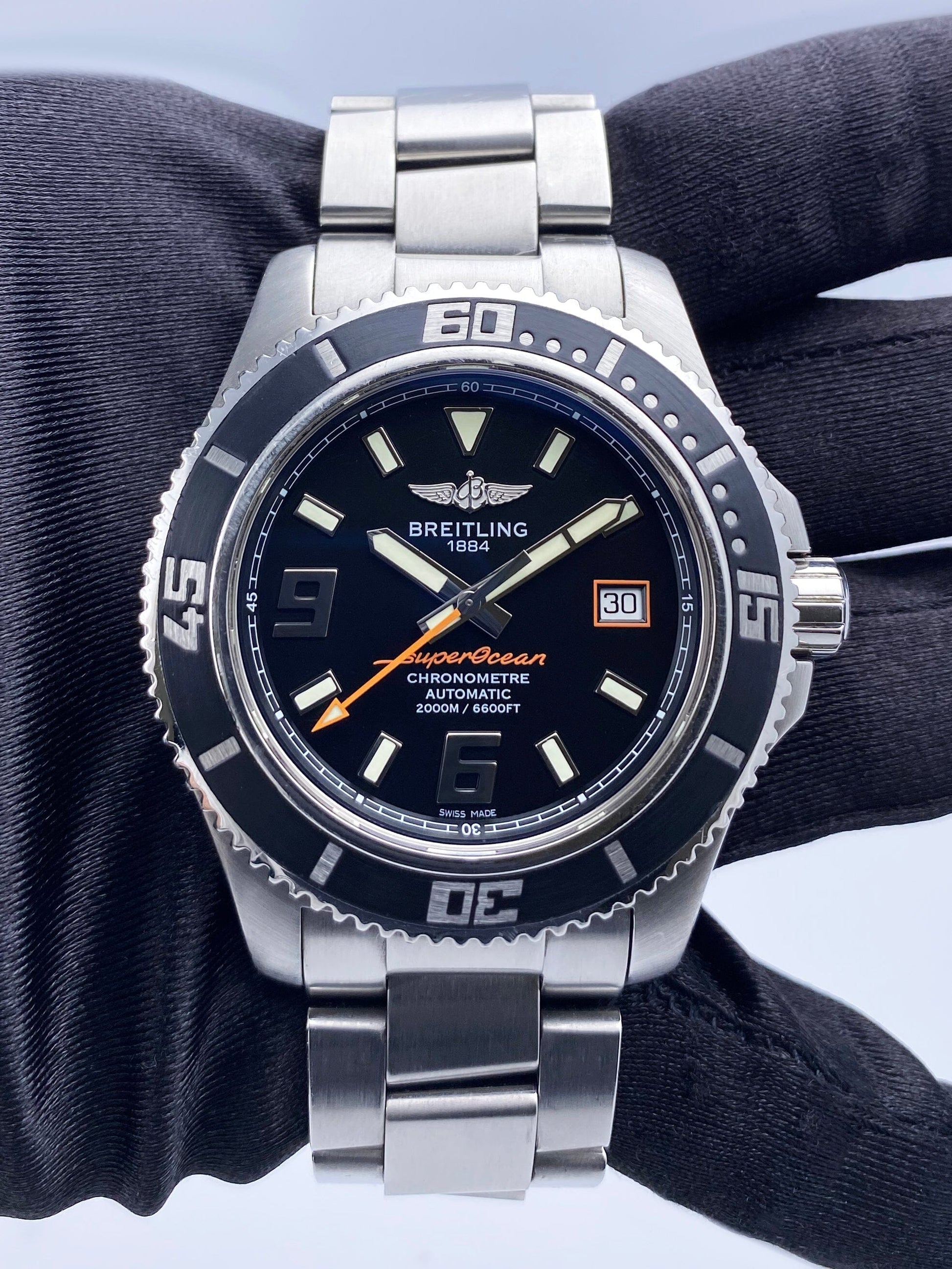 Breitling Superocean 44 A17391 Black Dial Steel Mens Watch Box Papers - Watches
