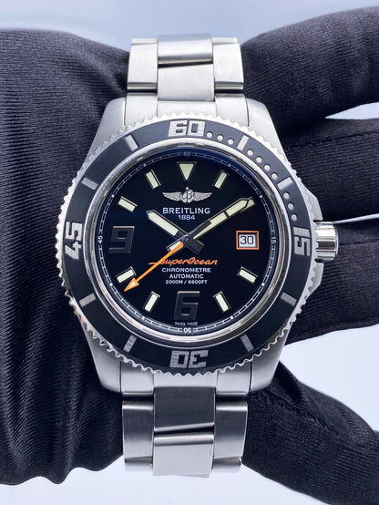 Breitling Superocean 44 A17391 Black Dial Steel Mens Watch Box Papers - Watches