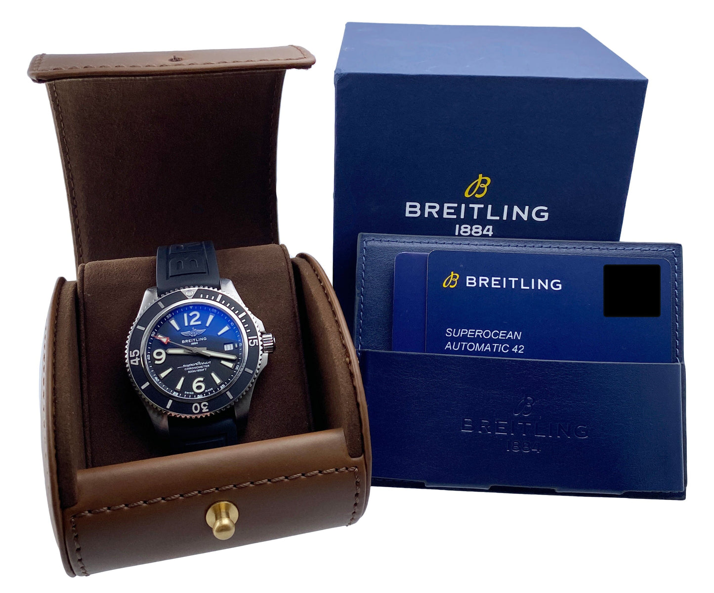 Breitling Superocean Automatic 42 A17366 Black Dial Mens Watch Box Papers - Wristwatch