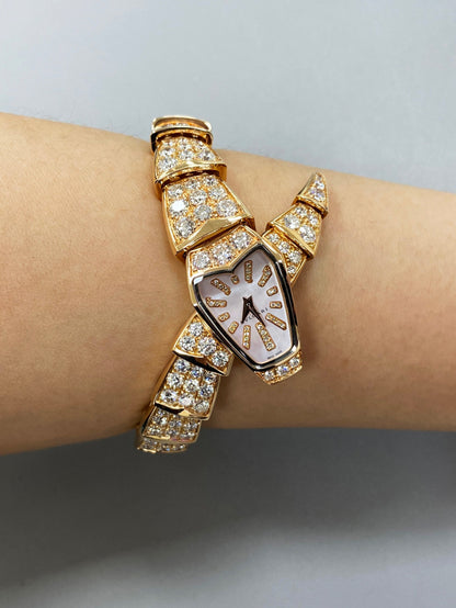 Bvlgari Serpenti MOP Diamond 18K Rose Gold Ladies Watch Box Papers - Virtual