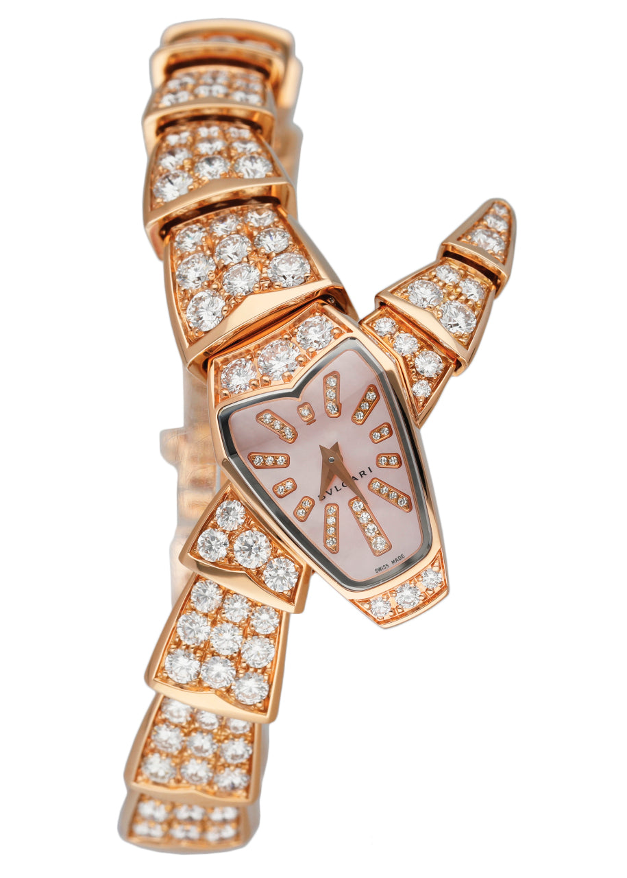 Bvlgari Serpenti MOP Diamond 18K Rose Gold Ladies Watch Box Papers - Virtual