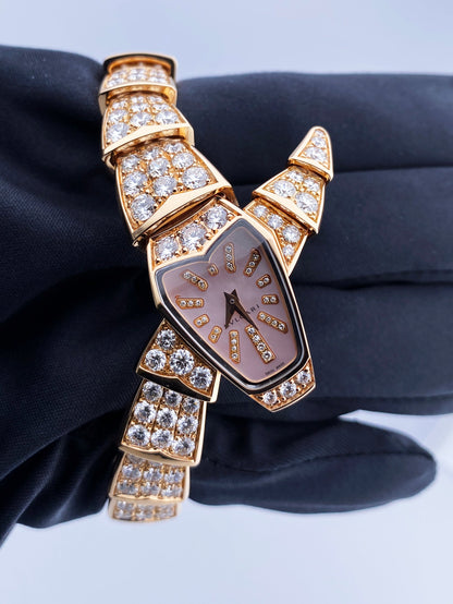 Bvlgari Serpenti MOP Diamond 18K Rose Gold Ladies Watch Box Papers - Virtual