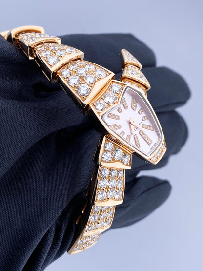 Bvlgari Serpenti MOP Diamond 18K Rose Gold Ladies Watch Box Papers - Virtual