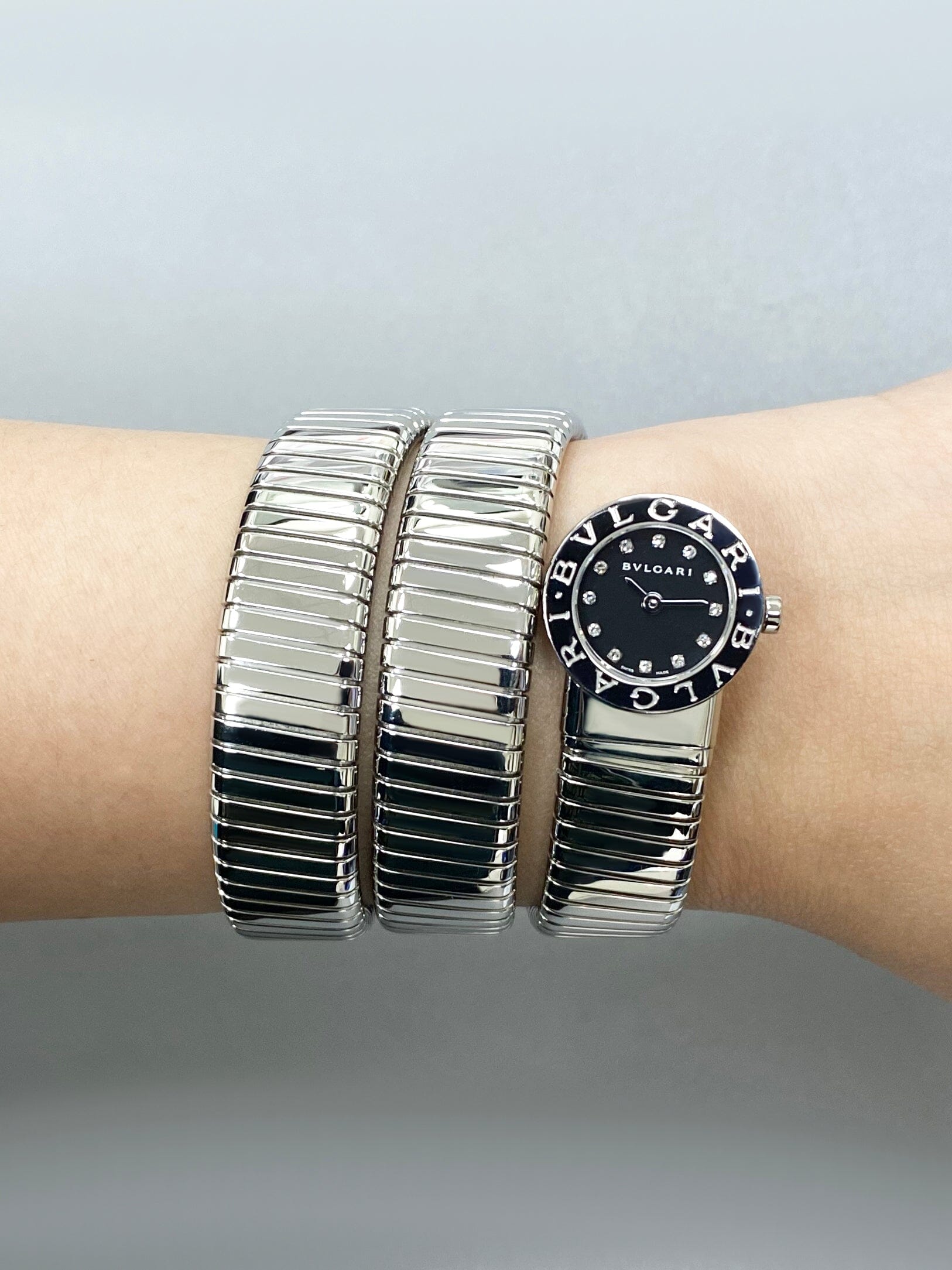 Bvlgari Serpenti Tubogas BB 19 1TS Diamond Dial Steel Ladies Watch