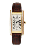 Cartier Tank Americaine 2483 Diamond Yellow Gold Ladies Watch Box Papers - Wristwatch