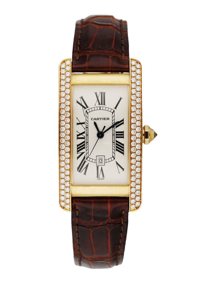 Cartier Tank Americaine 2483 Diamond Yellow Gold Ladies Watch Box Papers - Wristwatch