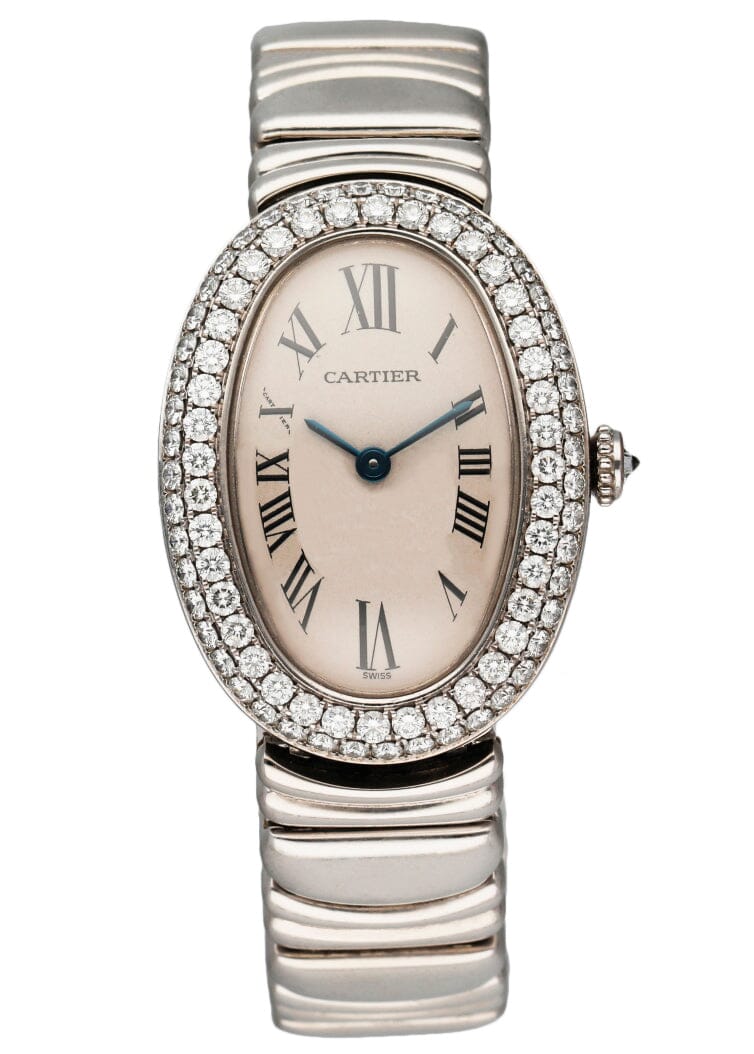Cartier Baignoire 18K White Gold 1955 Diamond Bezel Ladies – Phigora