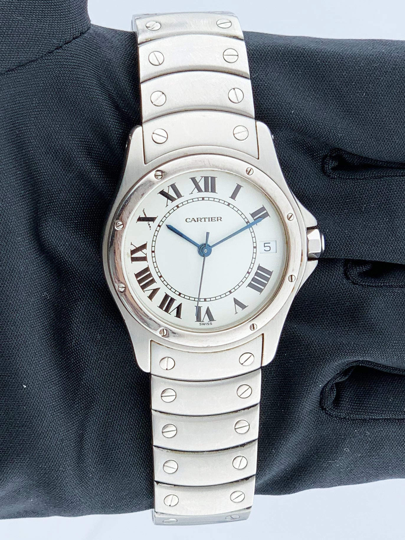 Cartier Cougar 1920/1 Steel White Dial Automatic Mens Watch - Wristwatch