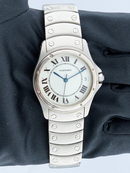 Cartier Cougar 1920/1 Steel White Dial Automatic Mens Watch - Wristwatch