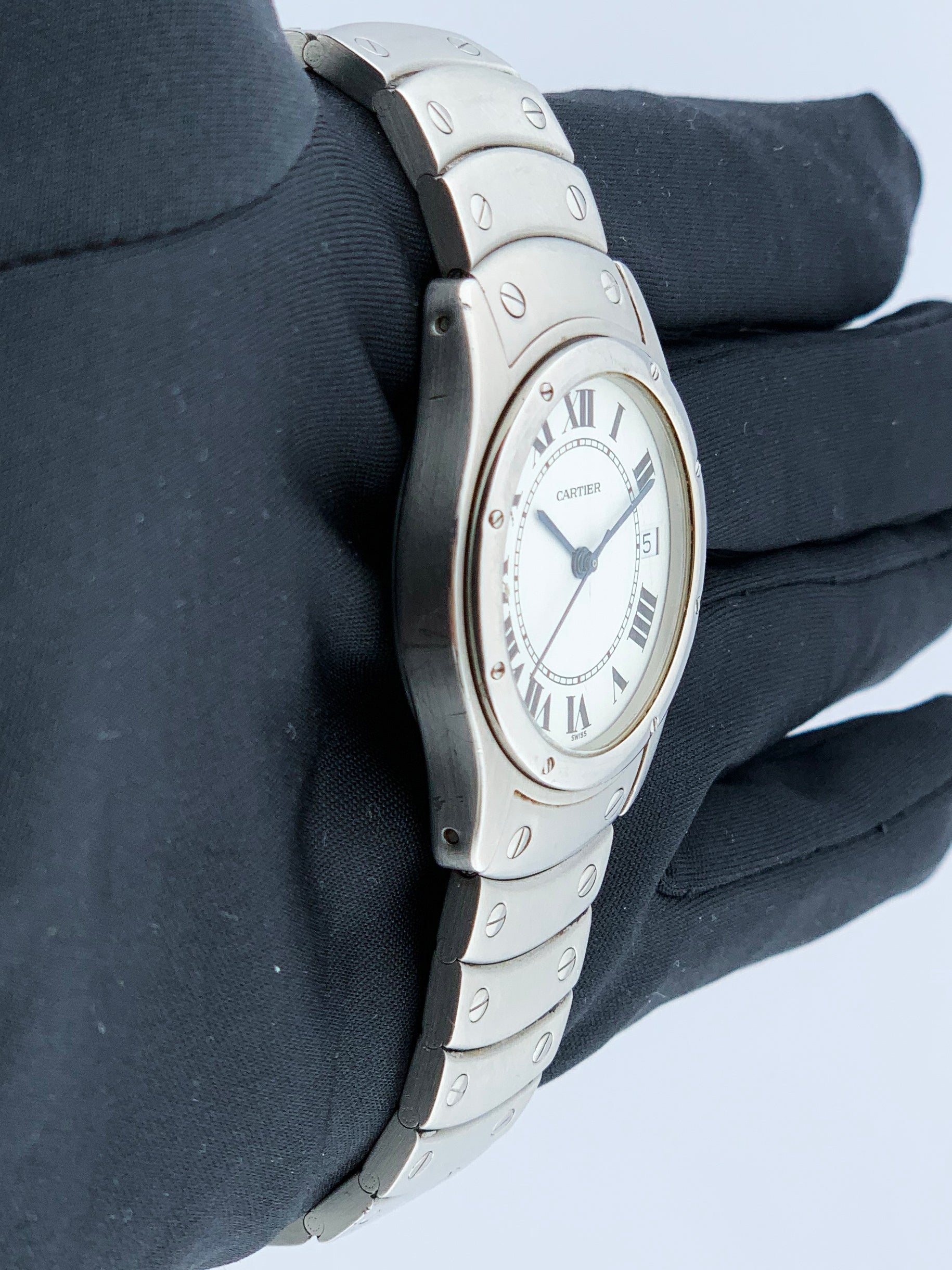 Cartier Cougar 1920/1 Steel White Dial Automatic Mens Watch - Wristwatch