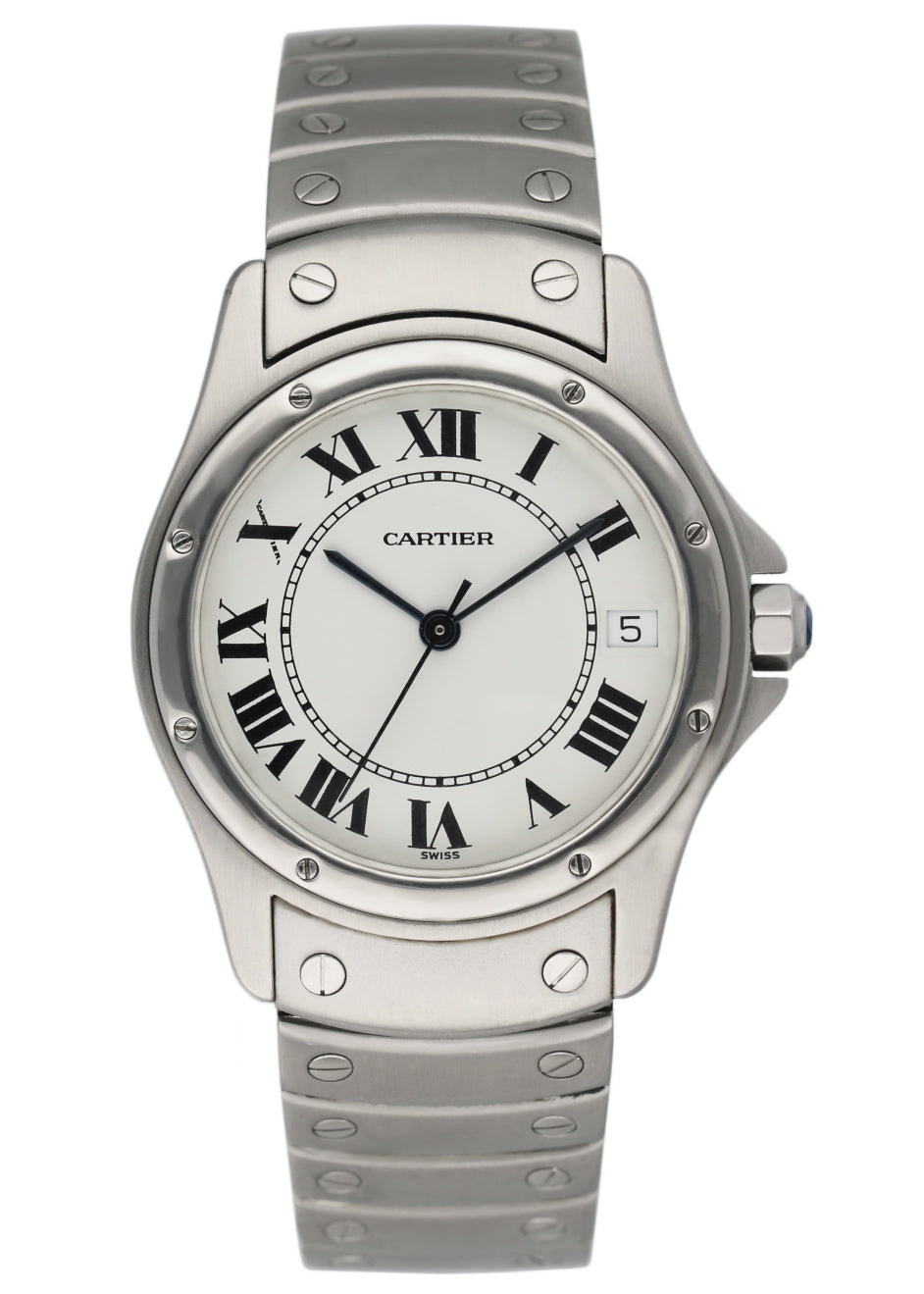 Cartier Cougar 1920/1 Steel White Dial Automatic Mens Watch - Wristwatch