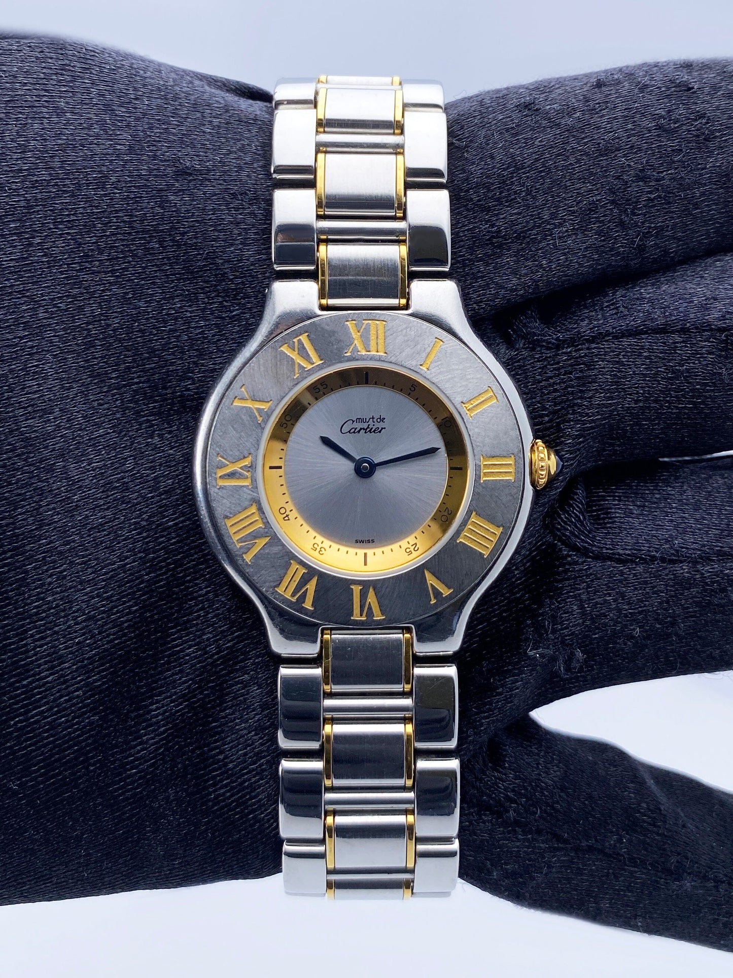 Cartier Must 21 W10074R6 Silver Dial Two-Tone Watch Box Papers - Wristwatch