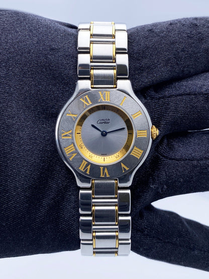 Cartier Must 21 W10074R6 Silver Dial Two-Tone Watch Box Papers - Wristwatch