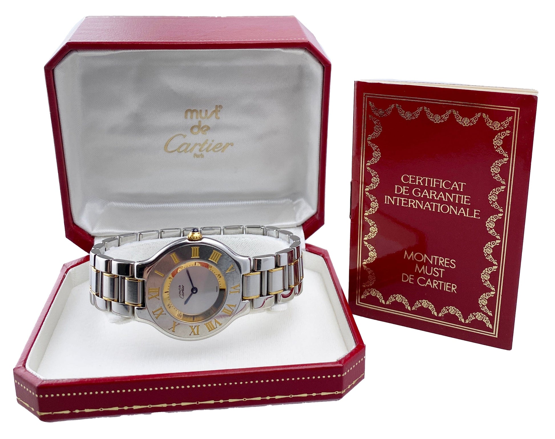 Cartier Must 21 W10074R6 Silver Dial Two-Tone Watch Box Papers - Wristwatch