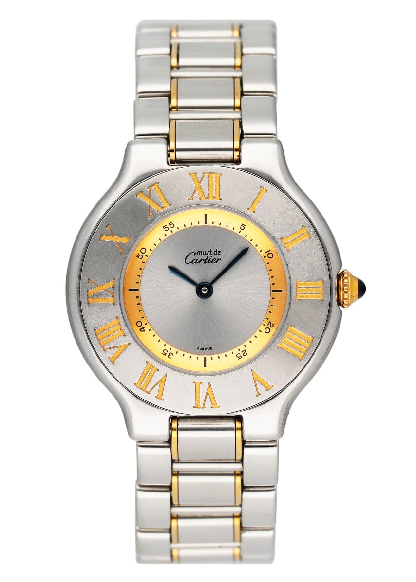 Cartier Must 21 W10074R6 Silver Dial Two-Tone Watch Box Papers - Wristwatch