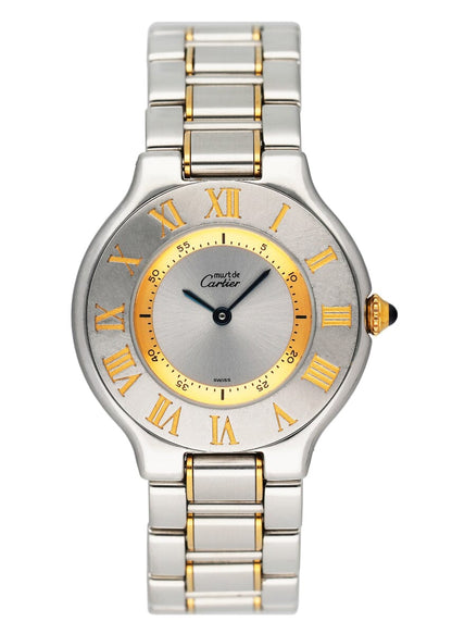 Cartier Must 21 W10074R6 Silver Dial Two-Tone Watch Box Papers - Wristwatch