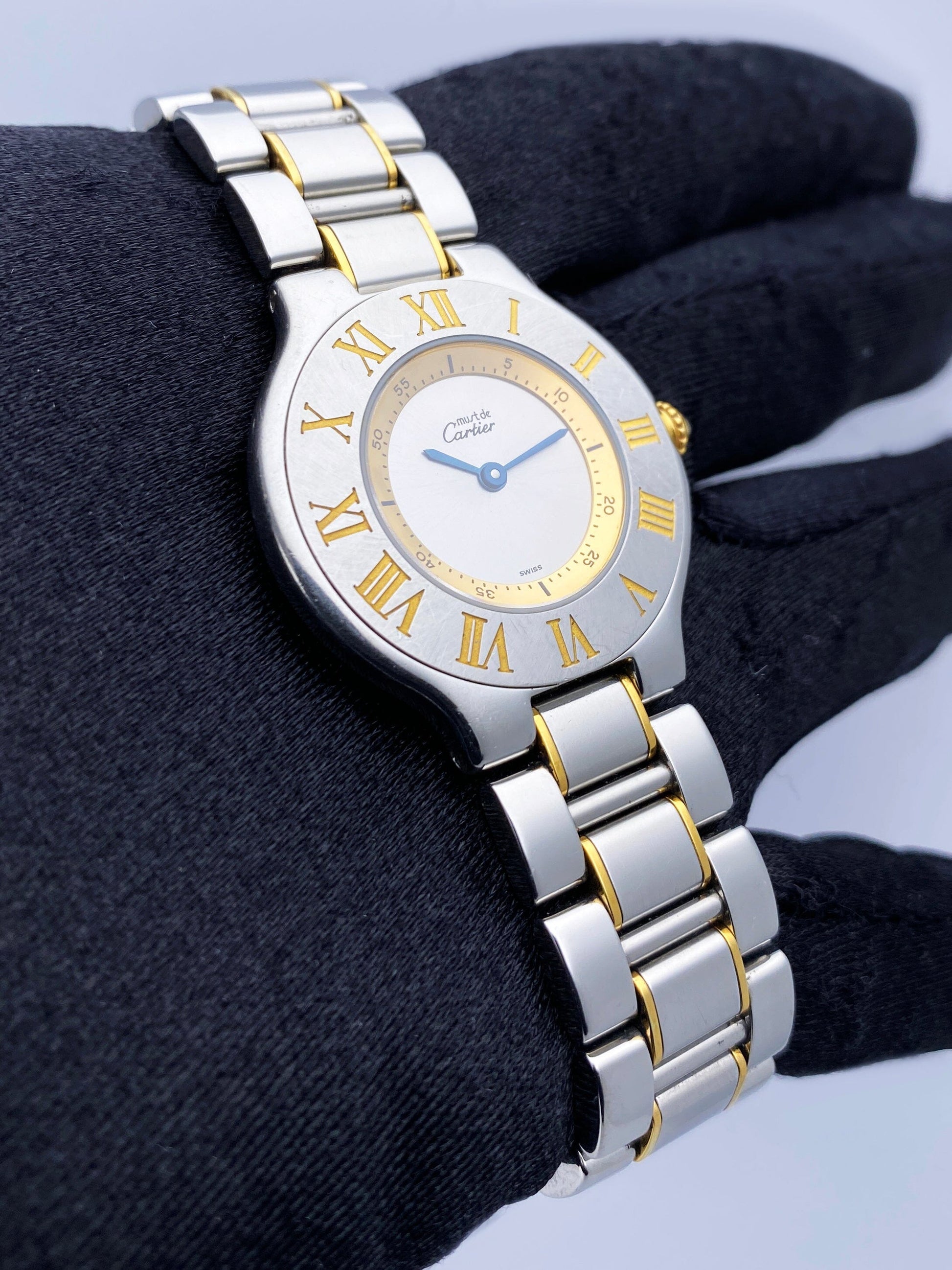 Cartier Must 21 W10074R6 Silver Dial Two-Tone Watch Box Papers - Wristwatch