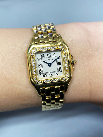 Cartier Panthere 1280 18K Yellow Gold Diamonds Ladies Watch Box Papers - Virtual