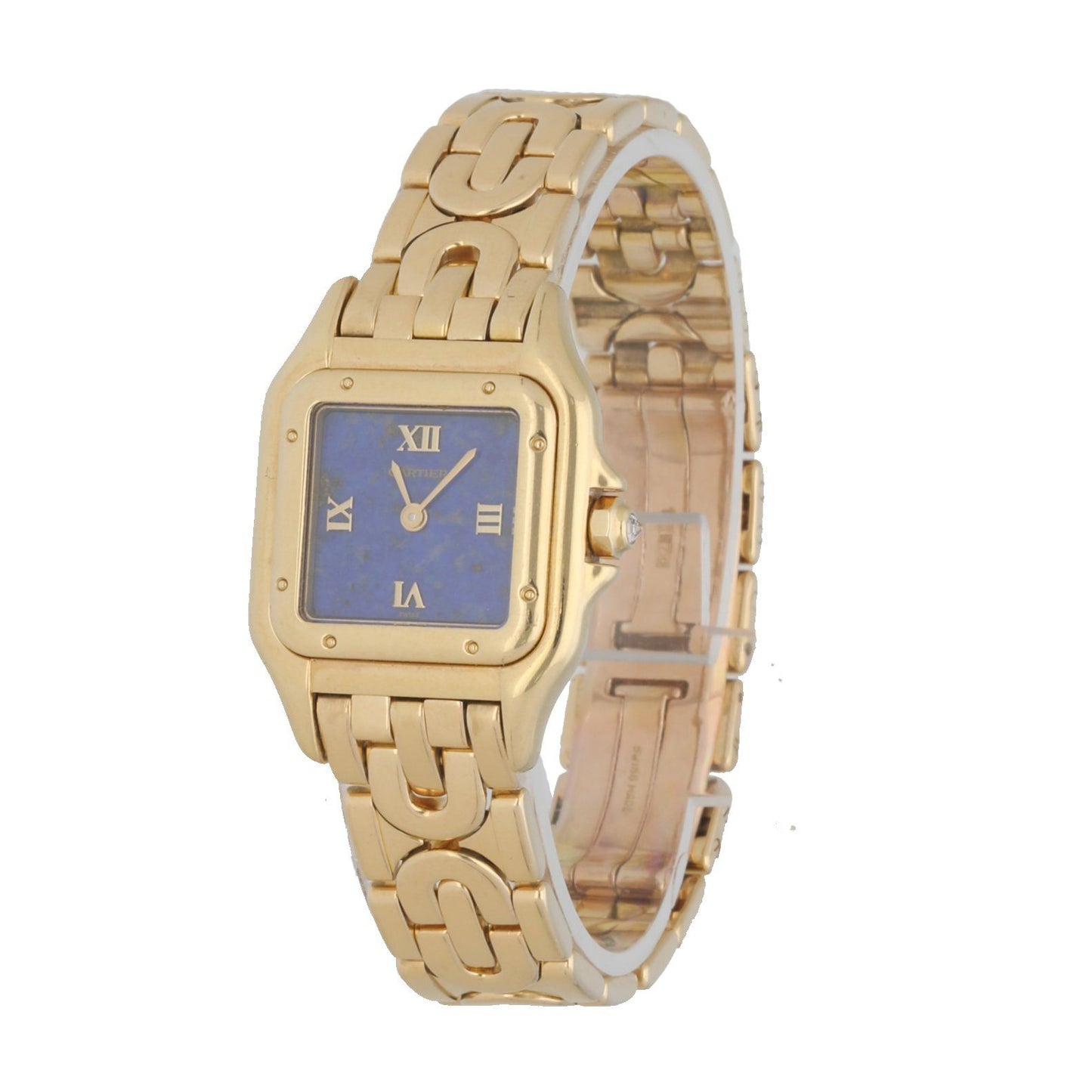 Cartier Panthere 1280/2 Blue Lapis Dial Art Deco Yellow Gold Ladies Watch