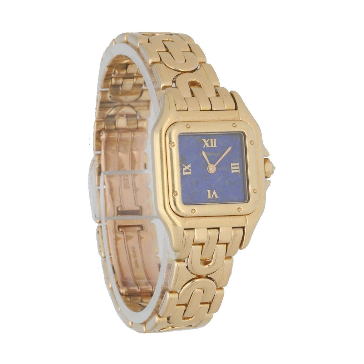 Cartier Panthere 1280/2 Blue Lapis Dial Art Deco Yellow Gold Ladies Watch