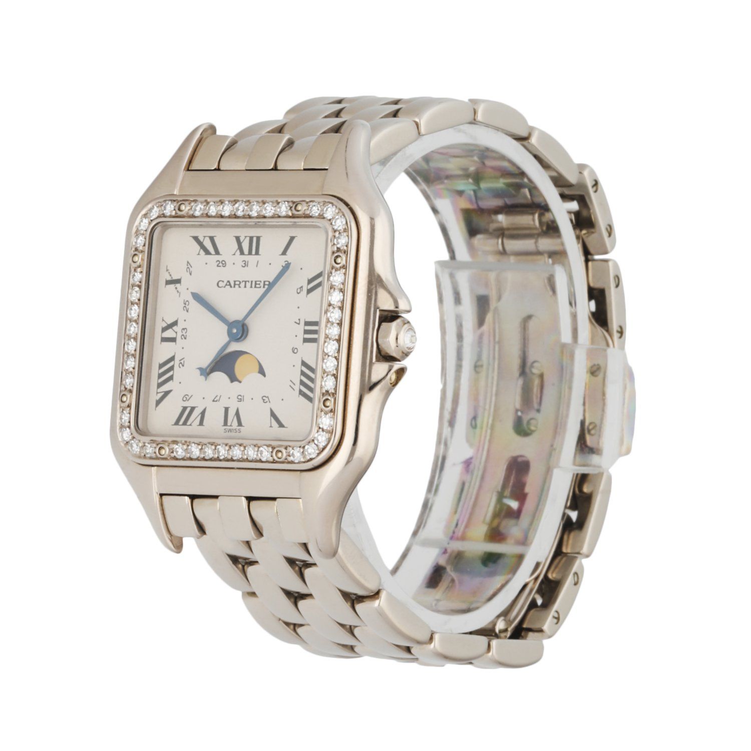 Cartier Panthere 18K White Gold Moon Phase Diamond Bezel Ladies Watch