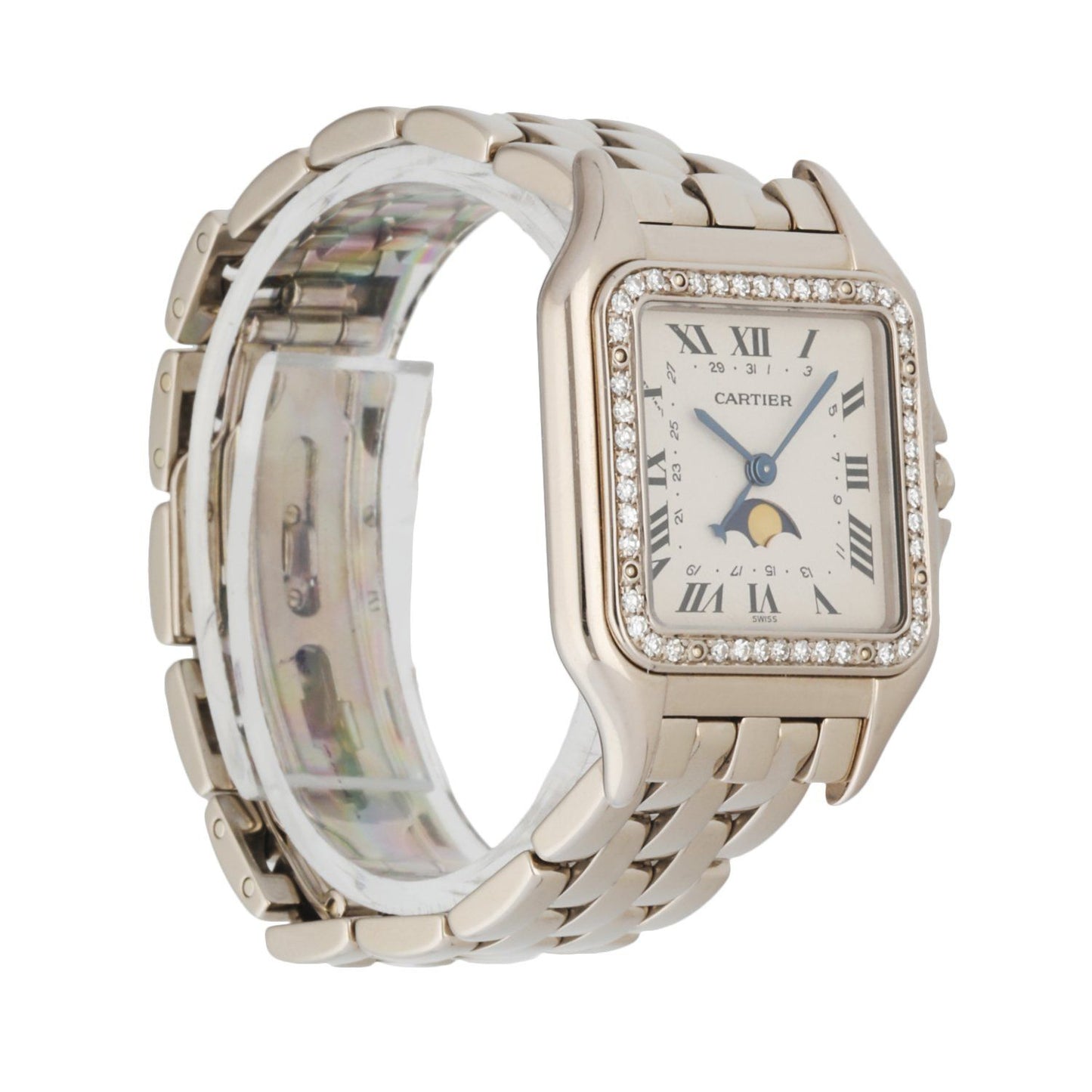 Cartier Panthere 18K White Gold Moon Phase Diamond Bezel Ladies Watch